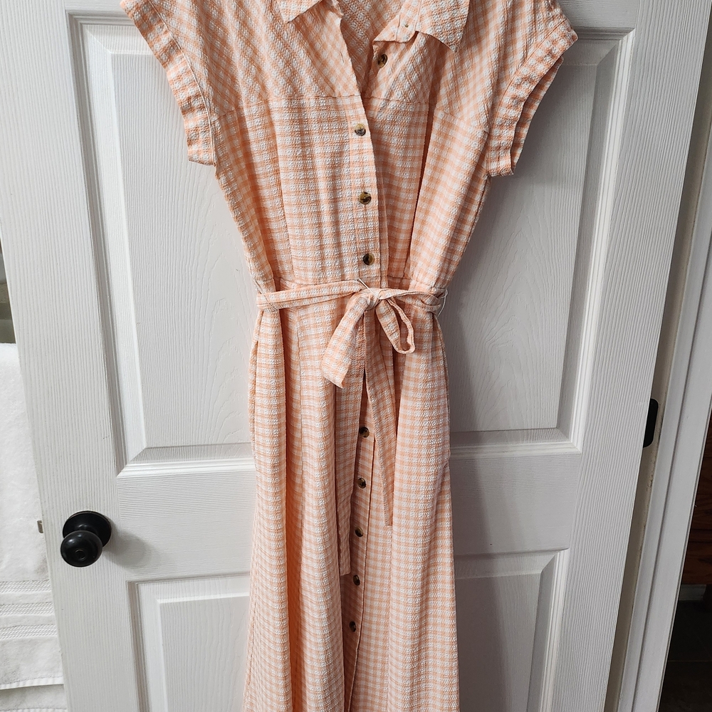 Calvin Klein Peach Check Midi Dress